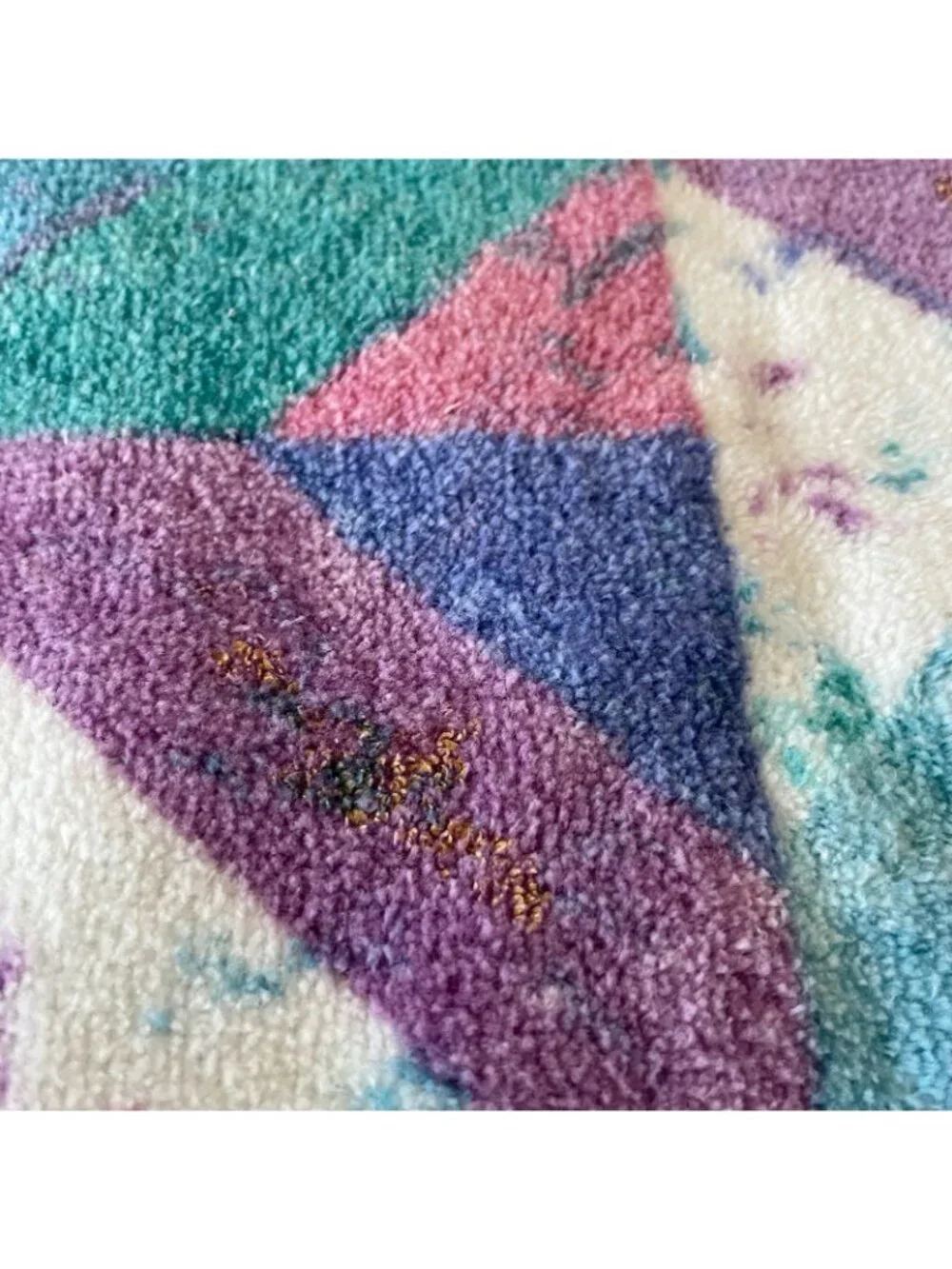 Vintage 80s Geometric Design Bathroom Towels Teal Pink White